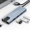 USB-C jaotur QOLTEC 53795 5‑in‑1 100W PD, 2×USB-A, HDMI 4K, RJ45