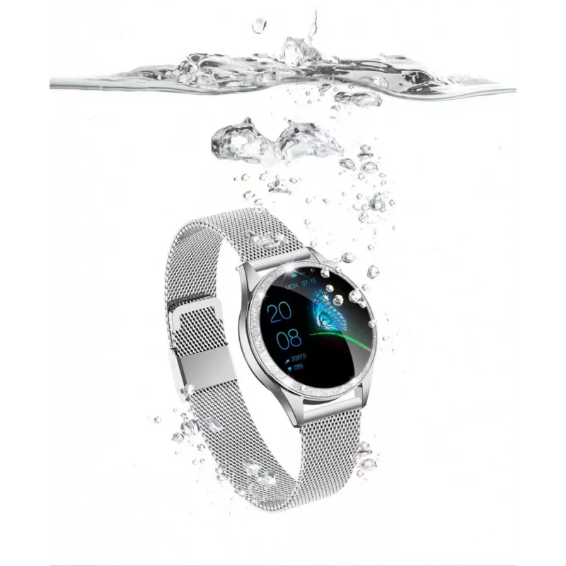 Nutikell ORO-MED ORO-SMART CRYSTAL SILVER — ümmargune metallkorpus, LCD 240×198, 1,04-tolline ekraan, Bluetooth 4.0, veekindel, 120 mAh aku