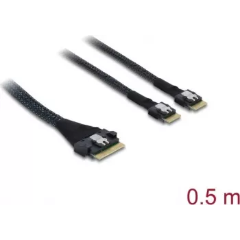 DELOCK PCIe 4.0 õhuke SAS SFF-8654 kuni 2× SFF-8644 (4i) kaabel 0,5 m