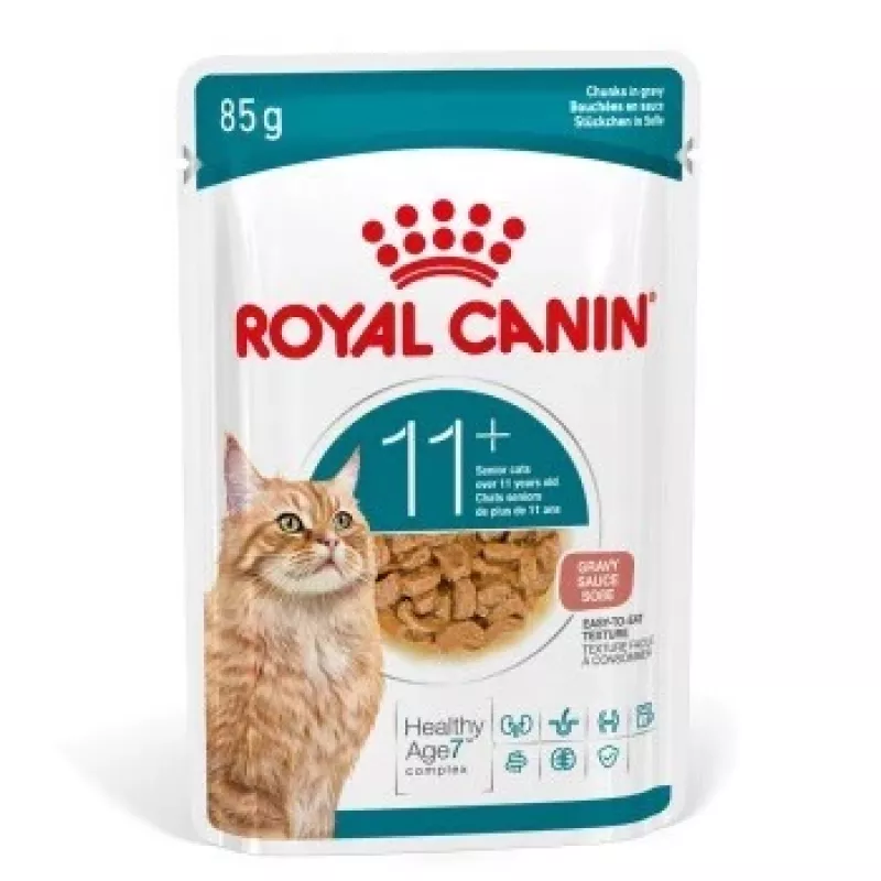 Märg kassitoit Royal Canin FHN Ageing 11+ Gravy 12×85 g – täisväärtuslik märgtoit kassidele kastmes