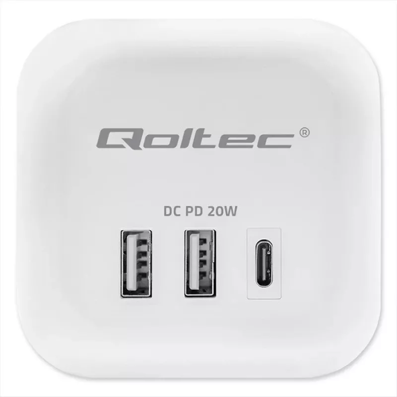 Pikendusjuhe QOLTEC 52548 3 vahelduvvoolupesaga ja USB-pordiga