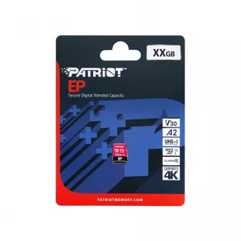 MicroSDXC mälukaart PATRIOT 512GB V30 U3 Class 10, lugemine 90 MB/s, kirjutamine 80 MB/s, kirjutuskaitse lülitiga