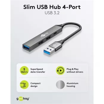 Goobay Slim 4-Port USB-hub, USB-A USB-C™/USB-A, USB 3.2 (74458)