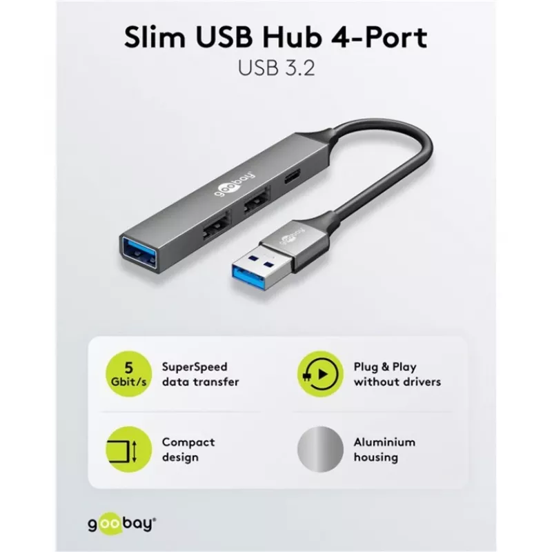 Goobay Slim 4-Port USB-hub, USB-A USB-C™/USB-A, USB 3.2 (74458)
