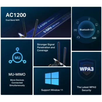 Mercusys AC1200 Wi-Fi Bluetooth PCIe adapter MA30E kaheribaline