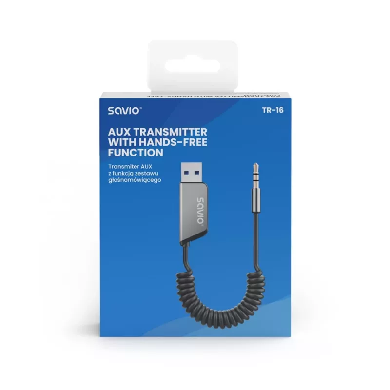 Savio TR-16 saatja AUX-adapter käed-vabad funktsiooniga, Bluetooth 5.3, Google Assistant/Siri