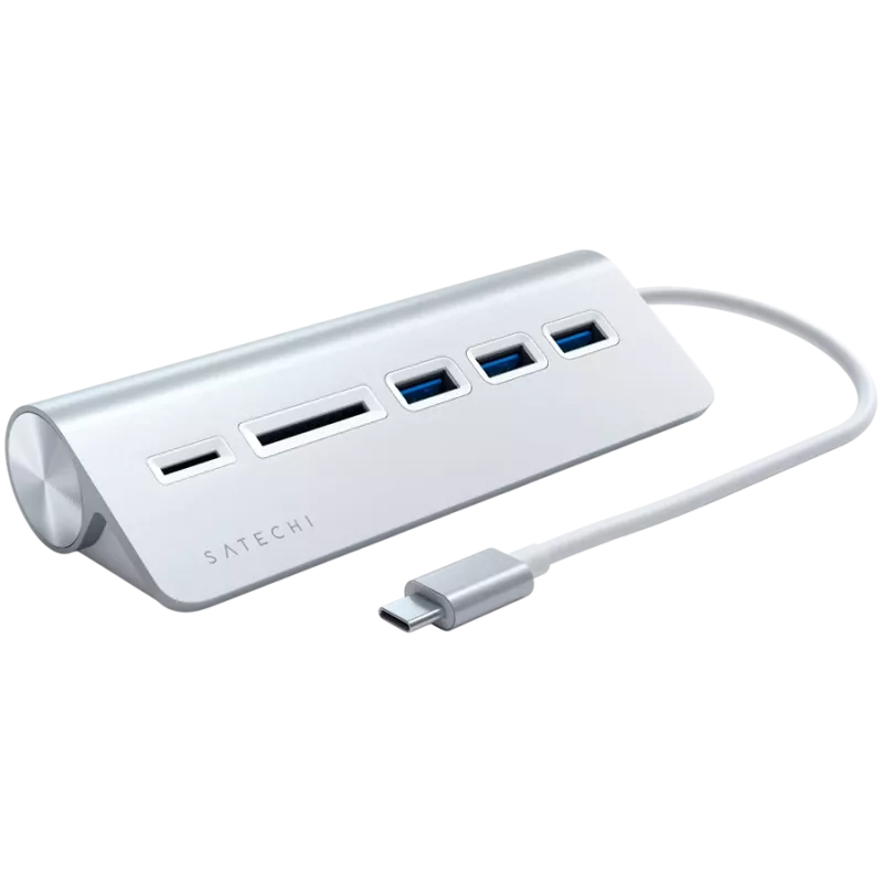 Satechi Type-C Alumiiniumist USB-jaotur ja kaardilugeja, hõbedane, ST-TCHCRS