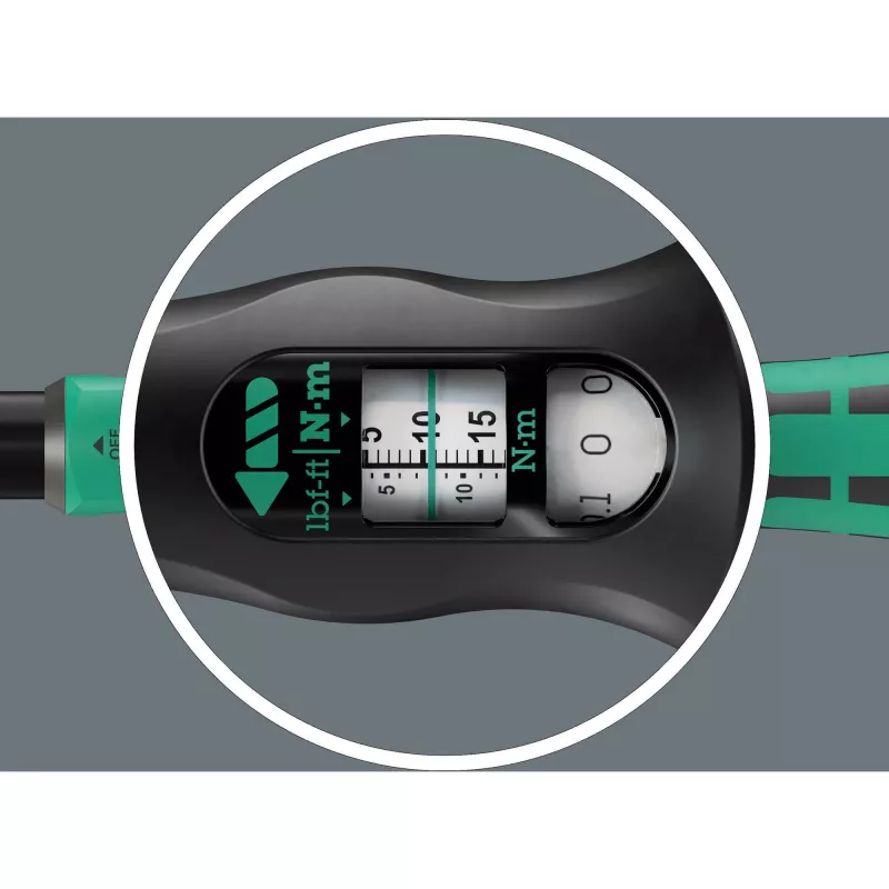 Drehmomentschlüssel mit Umschaltknarre Click-Torque Lock A 5 schwarz/grün, Abtrieb 1/4, 2,5 bis 25Nm