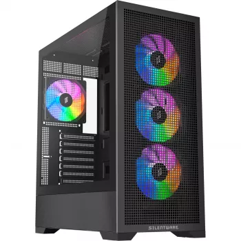 PC korpus Silentware Core 100 A-RGB Must — mudel CORE100Must, A-RGB valgustus, kesktorni vormitegur