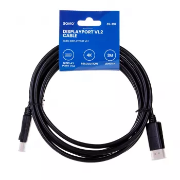 Savio CL-137 DisplayPort-kaabel 3 m Must