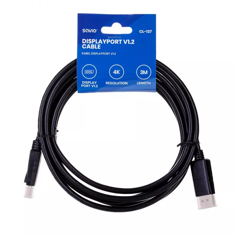 Savio CL-137 DisplayPort-kaabel 3 m Must