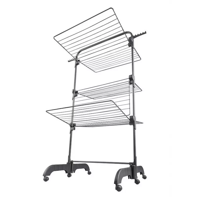 Pesukuivatusrest Leifheit Seaford Must — kuivatuspind 42 m, L760×S700×K1450 mm, kokkupandav ratastega
