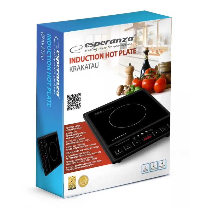 Esperanza EKH011 Hob Must Lamepind Induktsioonpliit 1 Fornello(i)