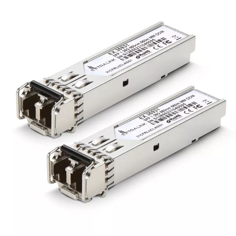 Extralink SFP-moodul SFP 1.25G 2-pack, 1.25 Gbps, LC/UPC, 850 nm, 550 m, mitmemoodiline, DOM, mõeldud HP/Aruba jaoks