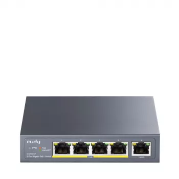 Võrgukommutaator Cudy GS1005P — 5-pordine Gigabit Ethernet 4 PoE-pordiga, 60 W koguvõimsus, metallkorpus, rack-paigaldatav