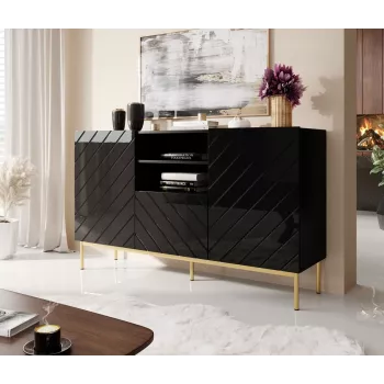 ABETO kummut peal kuldne terasraam 150x42x90 must/must läikiv