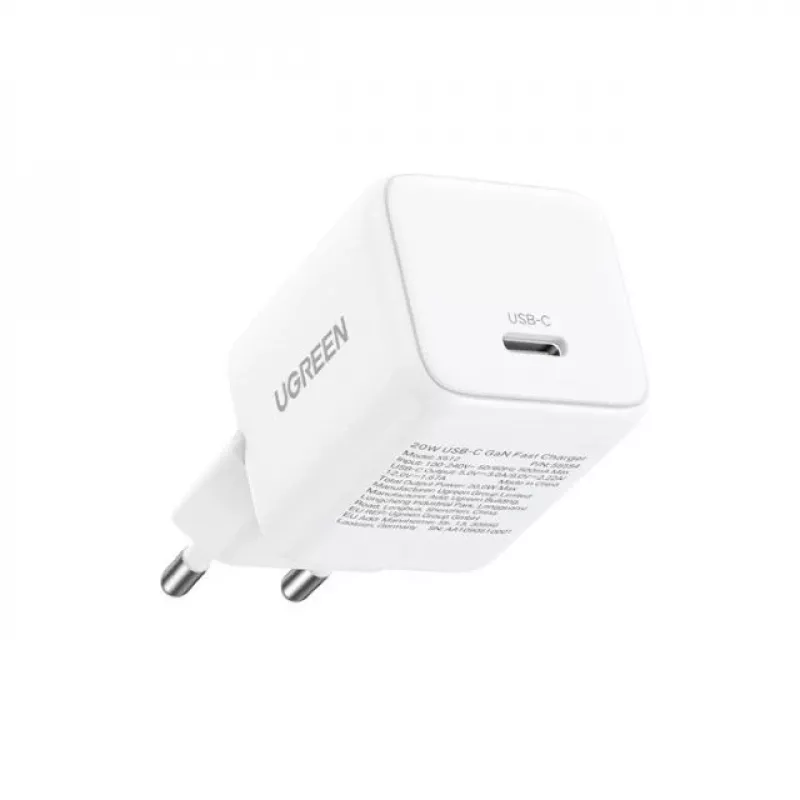 UGREEN Nexode N seeria X513 30W GaN USB-C ühe pordiga kiirlaadija, 100–240 V, valge