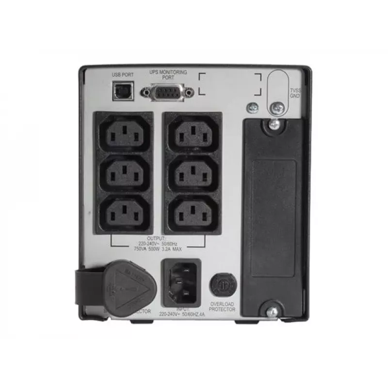APC Smart UPS 750VA 230V USB UL heakskiiduga, 0,75 kVA, 500 W, 50/60 Hz, 340 J, IEC 60320, 4,8 min