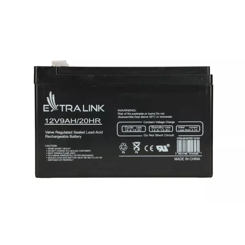 Suletud pliiaku (VRLA) 12V 9Ah Extralink – AGM, 1 tk, must