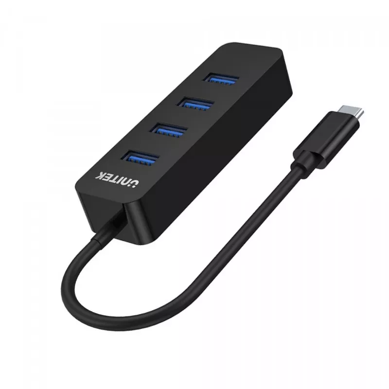 USB-jaotur Unitek uHUB Q4 — 4-pordiline USB 3.2 Gen 1 (tüüp-A) jaotur, USB-C-host, 5 Gbit/s, 10 W, must