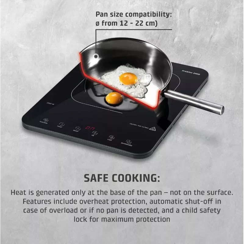 Caso ProSlim 2000 2236 Mobile single induction hob, Glass, Sensor-touch, Must