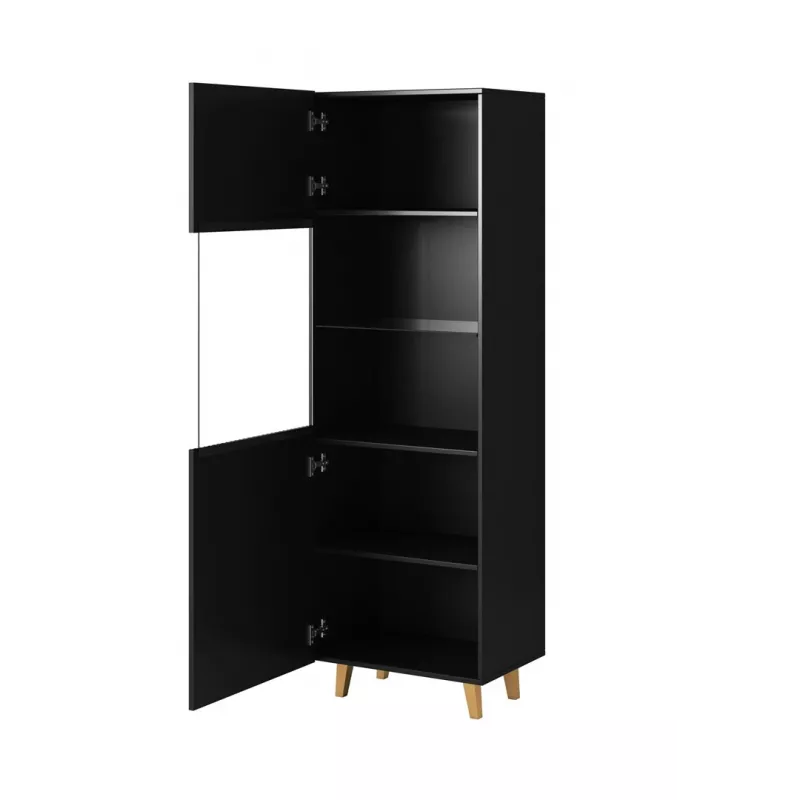 Vitriinkapp Cama Meble PAFOS 60x40x182 cm matt must — põrandal seisev seinaäärne hoiustusseade