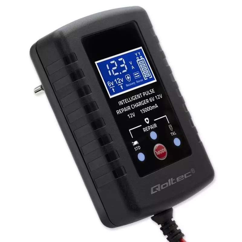 Akulaadija QOLTEC 52426 AGM/GEL/STANDARD akudele 6V/12V 2A LED-ekraaniga