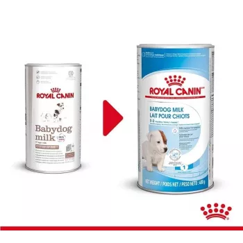Pulberpiim kutsikatele Royal Canin Babydog Milk 400 g — linnuliha maitse, 33% valku, 39% rasva, vitamiinid ja mineraalained