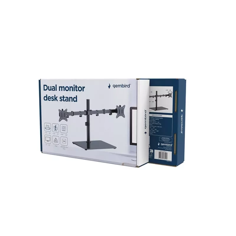 Monitorilaua kinnitus Gembird MS-D2ST-01 kahele ekraanile, kuni 32 tolli, VESA 75x75–100x100, max koormus 18 kg, must