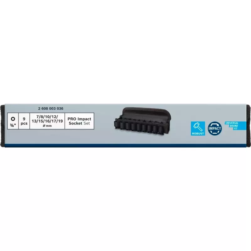 Löökpistikupesade komplekt Bosch 3/8 tolli, 9-osaline, must, standardne