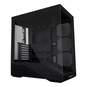 Lian Li Vector V100 Midi Tower — Must läbipaistva paneeliga, toetab 3×120 mm külje- + 1×120 mm tagumist ventilaatorit, 3,5-tolline HDD, 2,5-tolline SSD, 235,5×446×484,6 mm
