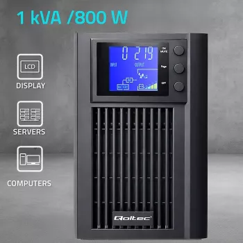 UPS QOLTEC Pure Sine Wave 1kVA 800W AVR-i ja LCD-ekraaniga
