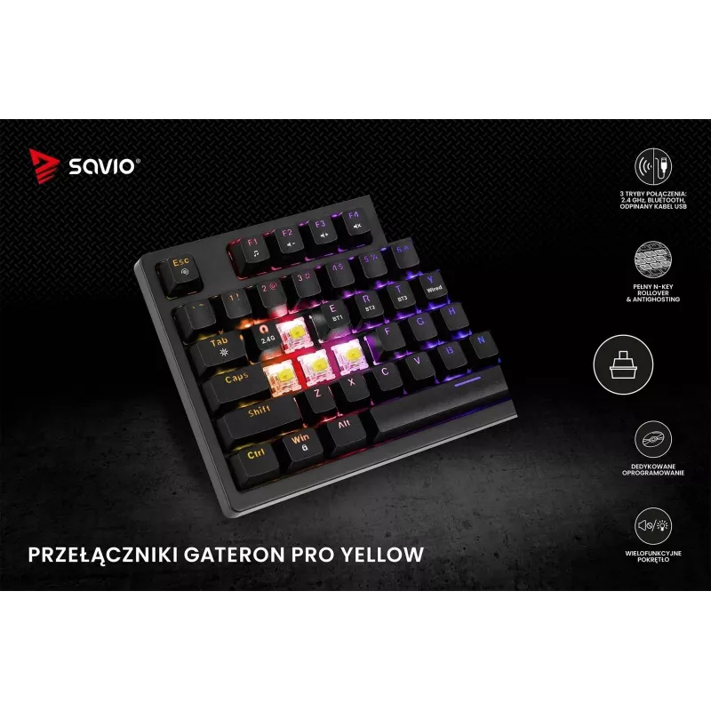Savio Phenix SAVGK-RED mänguklaviatuur USB RF juhtmevaba Bluetooth QWERTY