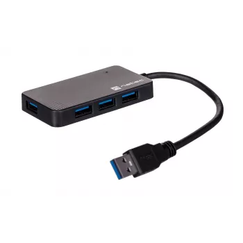 USB-jaotur NATEC Moth 4-pordiline USB 3.2 Gen 1 Type-A (5000 Mbit/s), USB-toitega, must, 0,15 m kaabel