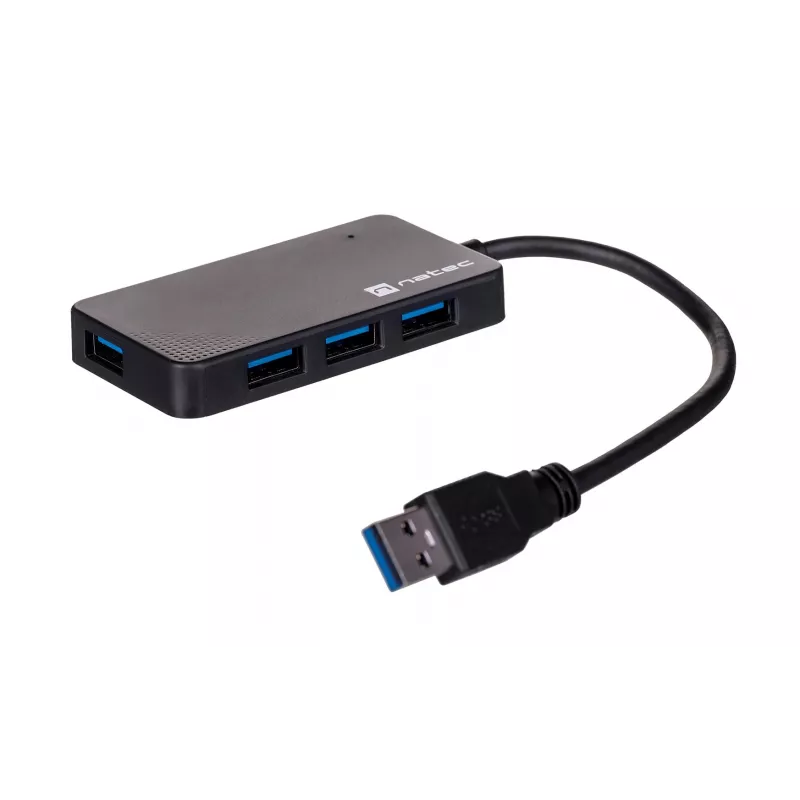 USB-jaotur NATEC Moth 4-pordiline USB 3.2 Gen 1 Type-A (5000 Mbit/s), USB-toitega, must, 0,15 m kaabel