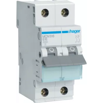 Hager MCN516. Pooluste arv: 2P. Vahelduvvoolu sisendsagedus: 50/60 Hz, Nimitootlusvool: 16 A. Laius: 35 mm, Sügavus: 70 mm, Kõrgus: 83 mm (MCN516)