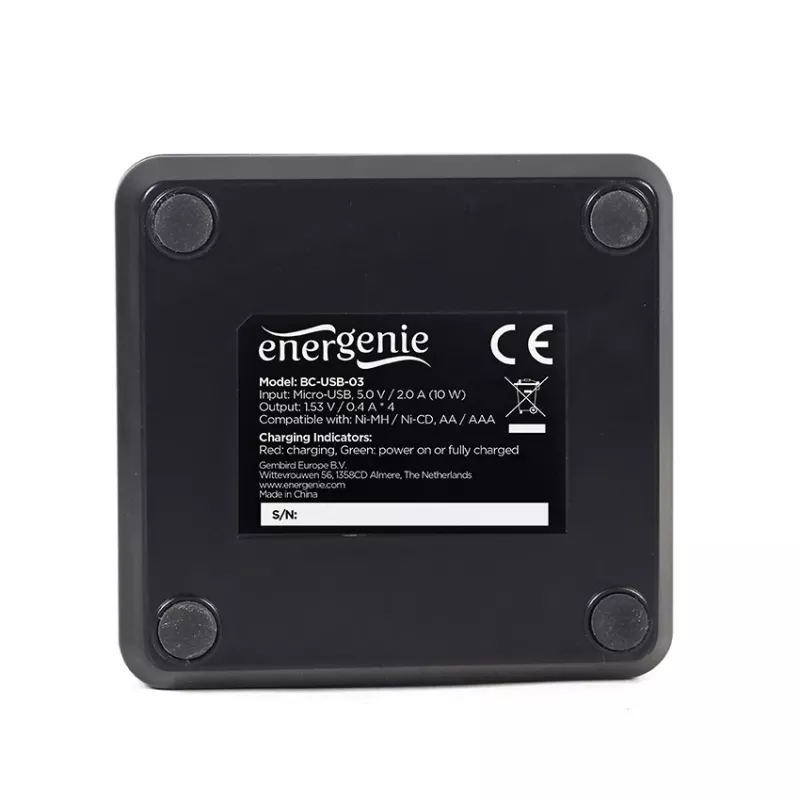 Akulaadija Gembird BC-USB-03 USB-ühilduv AA AAA must