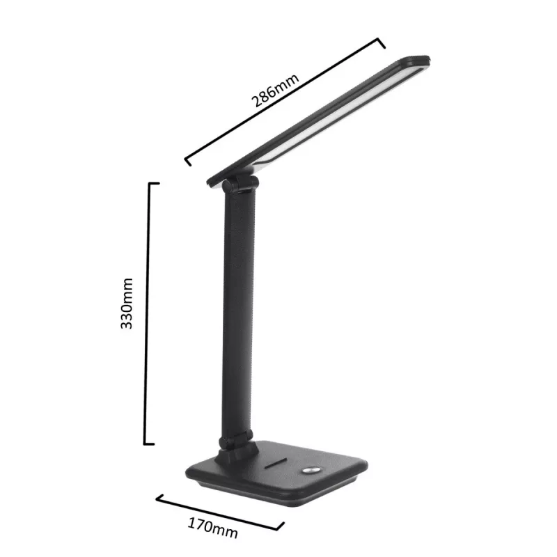 LED-lauaplamp MACLEAN MCE614B — hämardatav, kokkuklapitav reguleeritav õlavars, 9 W, 3000K/4500K/6500K, must
