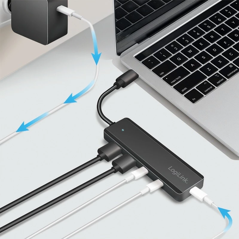 USB-C jaotur, 4 porti 2x USB-A, 2x USB-C, must