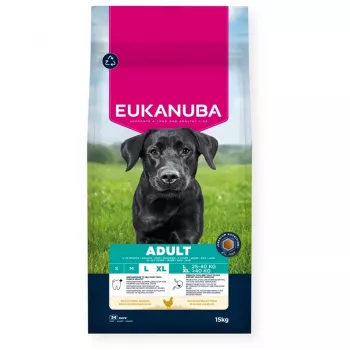 Kuiv koeratoit EUKANUBA Adult Large Chicken 15 kg — täiskasvanud suurt tõugu koertele mõeldud täisväärtuslik kuivtoit, kana, 15 kg