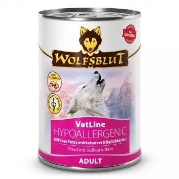 Märg koeratoit Wolfsblut VetLine Hypoallergenic Horse 395 g purk, täisväärtuslik toit täiskasvanud koertele, valk 10%, rasv 4,5%, niiskus 80%