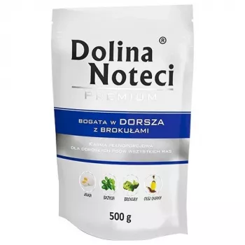 Märg koeratoit dolina noteci Premium rikas tursast brokkoliga 500 g — täisväärtuslik märgtoit täiskasvanud koertele