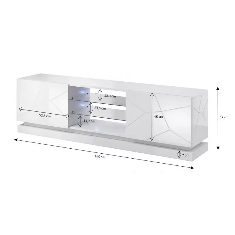 TV cabinet cama meble QIU 160 — MDF Valge gloss, 1600×420×570 mm