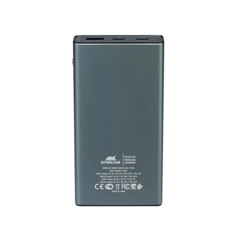 Akupank Rivacase VA1021 10000mAh, kaks USB-väljundit, LED-indikaatorid, kompaktne kaasaskantav laadija