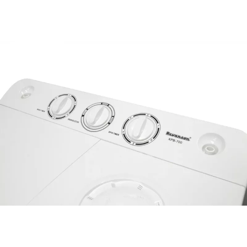 Pooleautomaatne pesumasin Ravanson XPB-700 — pealtlaetav, 4 kg mahutavus, 1400 p/min tsentrifuug, valge