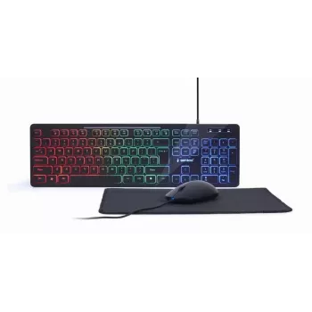 Juhtmega täissuuruses klaviatuur koos hiirega Gembird KBS-UML-01 — USB, QWERTY US, 104 klahvi, must