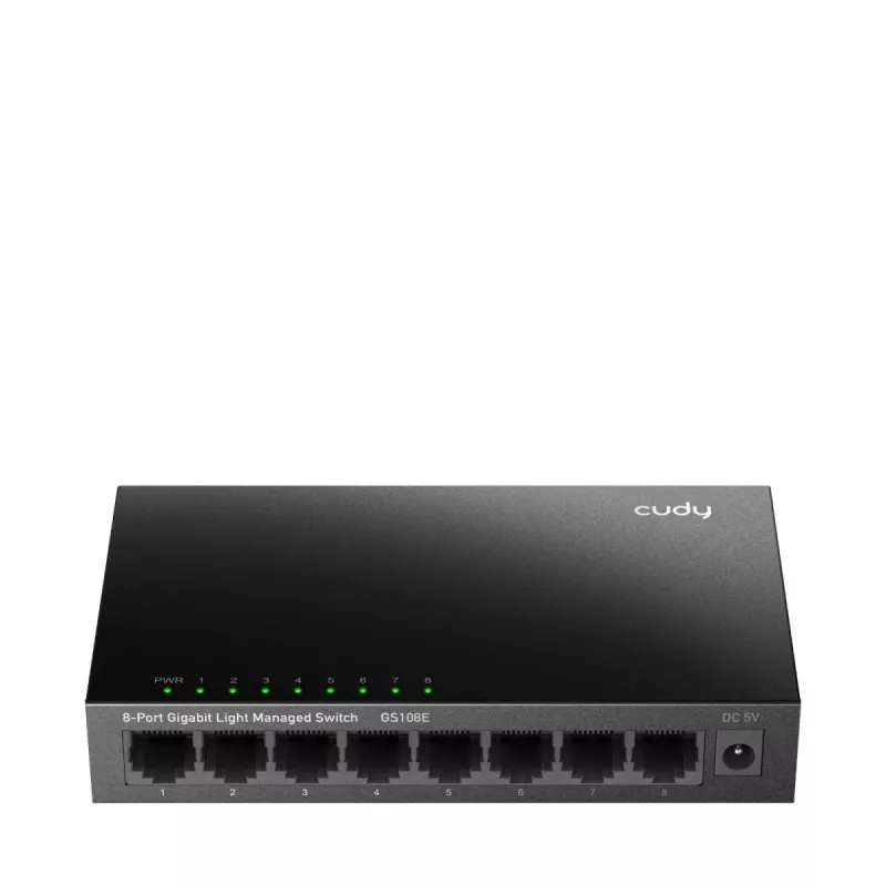 Hallatav kommutaator Cudy GS108E 8-pordiline Gigabit Ethernet, 8x 10/100/1000 Mbit/s, metallkorpus, 16 Gbit/s kommuteerimine, IGMP ja DHCP pealtkuulamine