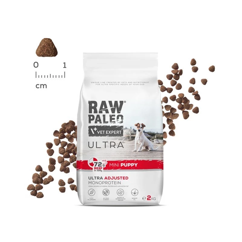 RAW PALEO Ultra Mini Puppy Beef - kuivtoit väikest tõugu kutsikatele - 8 kg