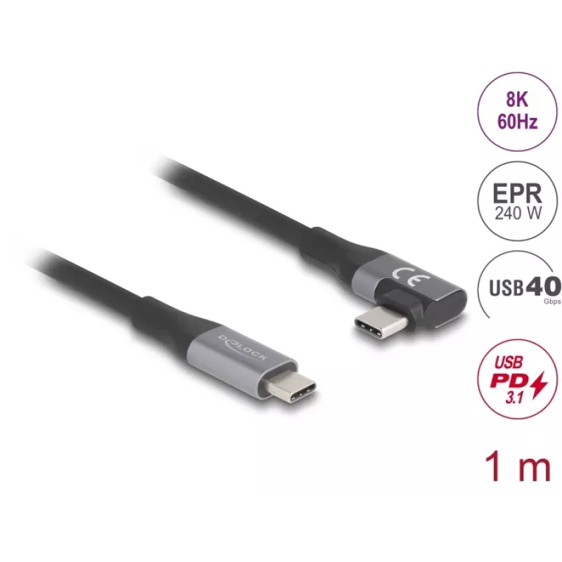 USB-kaabel DeLOCK 81131 1 m USB C must 40 Gbit/s