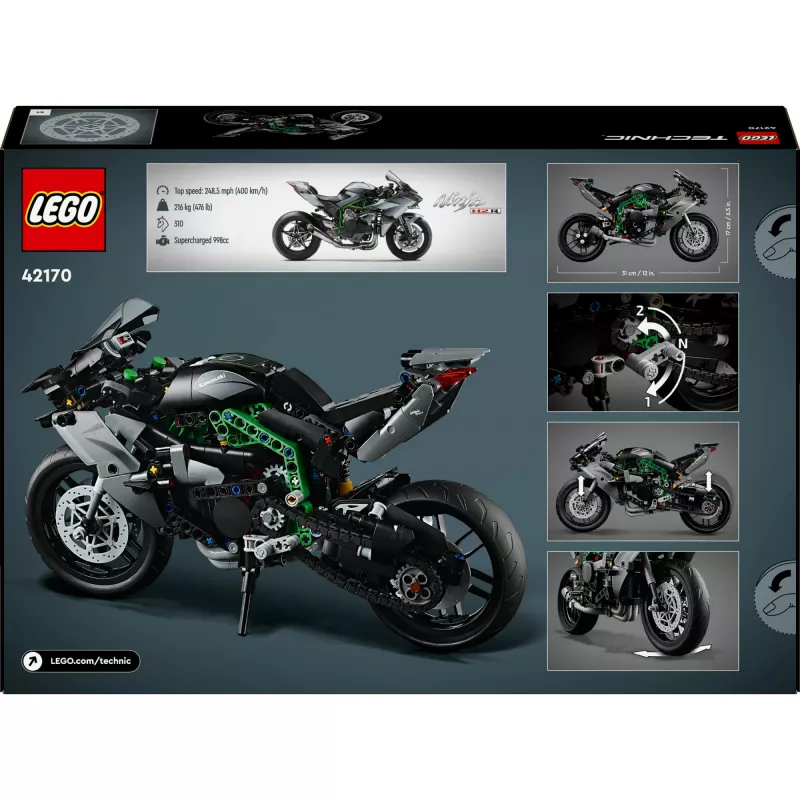 LEGO Technic mootorratta mudel Kawasaki Ninja H2R 42170 — 1:1 mõõtkavas koopia, 643 tükki, juhendileht, alates 10. eluaastast